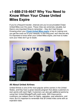 1-888-218-4647 Why You Need to Know When Your Chase United Miles Expire