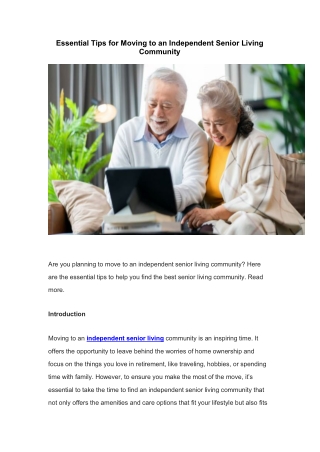 Essential Tips for Moving to an Independent Senior living community