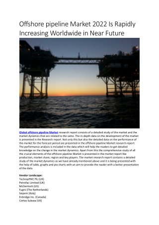 Offshore pipeline Market 2022 Is Rapidly Increasing Worldwide in Near Future