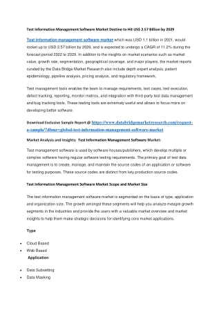 Test Information Management Software Market Destine to Hit US 2.57 Billion by 2029