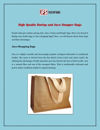 High Quality Burlap and Juco Shopper Bags