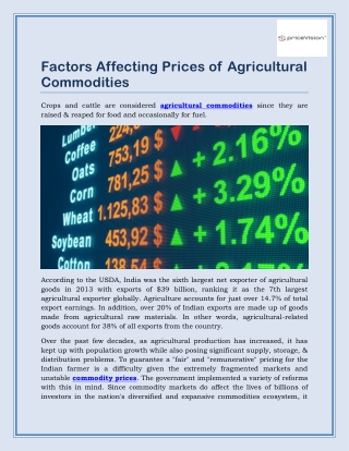 Factors affecting Prices of Agricultural Commodities