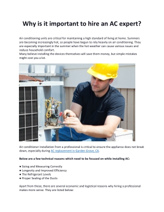 Why is it important to hire an AC expert