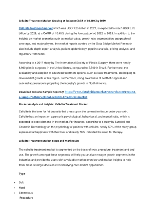 Cellulite Treatment Market Growing at Eminent CAGR of 10.40 by 2029