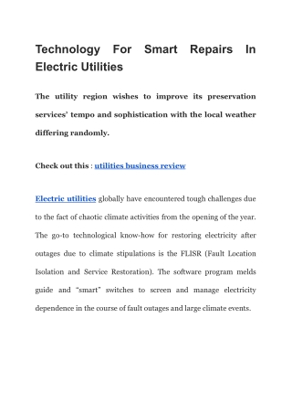 Technology For Smart Repairs In Electric Utilities