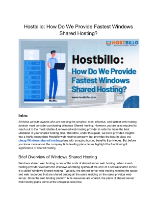 Hostbillo_ Do they really provide the Fastest Windows hosting?