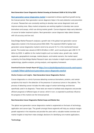 Next Generation Cancer Diagnostics Market Growing at Dominant CAGR of 18.1 by 2029