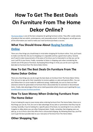 How To Get The Best Deals On Furniture From The Home Dekor Online