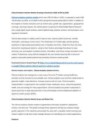 Clinical Analytics Solution Market Growing at Dominant CAGR of 20 by 2029