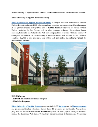 Hame University of Applied Sciences (HAMK)
