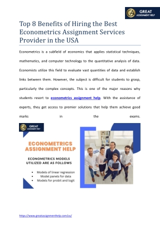 Top 8 Benefits of Hiring the Best Econometrics Assignment Services Provider in the USA