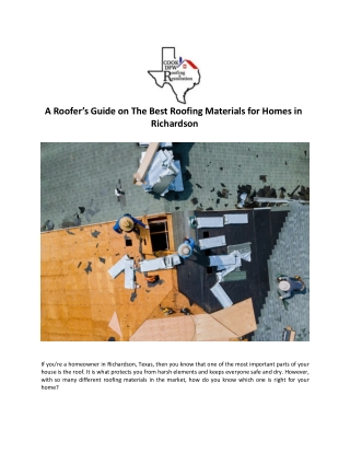 A Roofer’s Guide on The Best Roofing Materials for Homes in Richardson