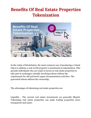 Benefits Of Real Estate Properties Tokenization