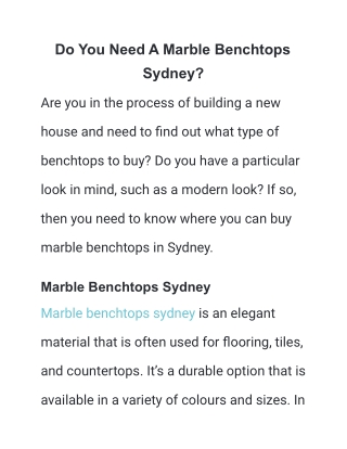 Do You Need A Marble Benchtops Sydney