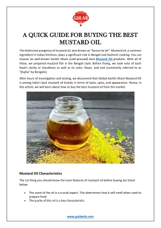 A QUICK GUIDE FOR BUYING THE BEST MUSTARD OIL