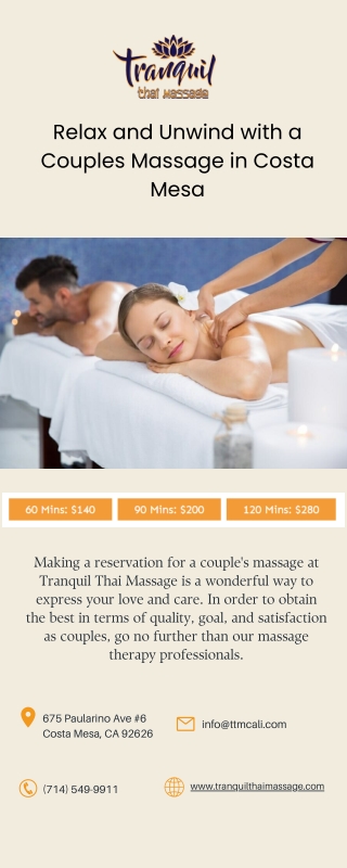 Relax and Unwind with a Couples Massage in Costa Mesa