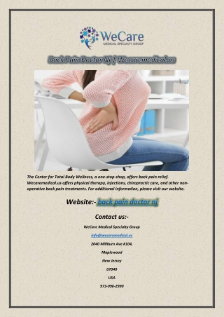 Back Pain Doctor Nj  Wecaremedical.us