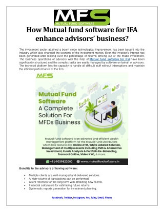 How Mutual fund software for IFA enhance advisors’ business