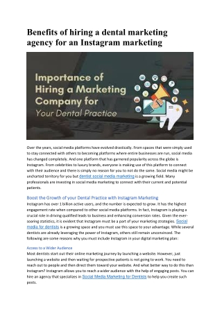 Benefits of hiring a dental marketing agency for an Instagram marketing