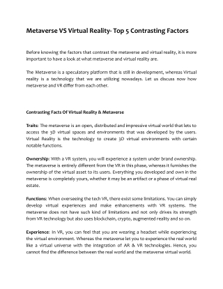 Metaverse VS Virtual Reality- Top 5 Contrasting Factors