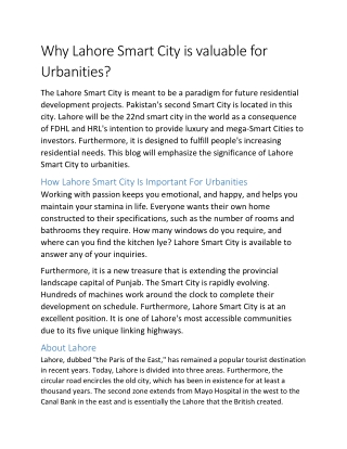 Why Lahore Smart City is valuable for Urbanities