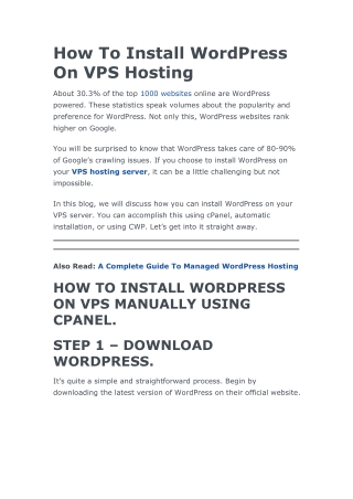 How To Install WordPress On VPS Hosting