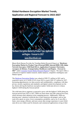 Global Hardware Encryption Market Trends, Application and Regional Forecast to 2022-2027