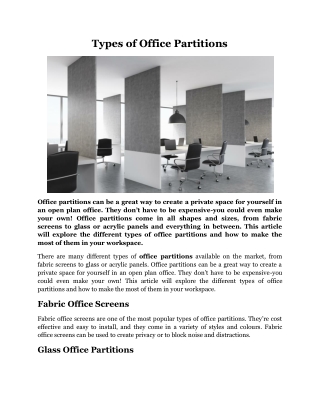 Types of Office Partitions