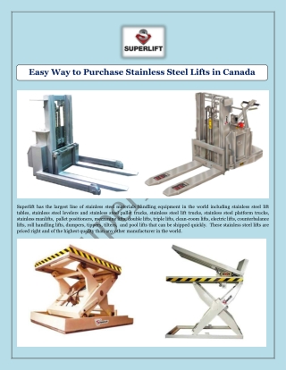 Easy Way to Purchase Stainless Steel Lifts in Canada