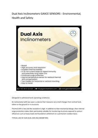 Dual Axis Inclinometers GAXCE SENSORS - Environmental, Health and Safety