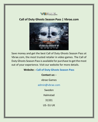 Call of Duty Ghosts Season Pass | Vbrae.com