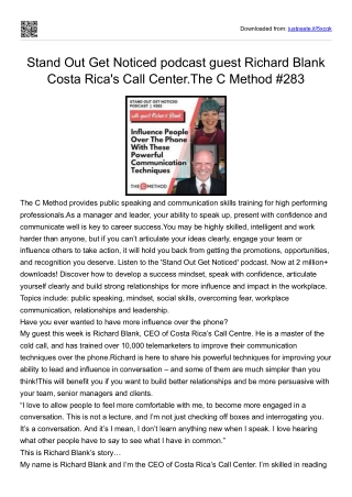 Stand Out Get Noticed podcast B2B guest Richard Blank Costa Rica's Call Center.