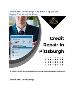 Credit Repair in Pittsburgh is All Set to Help you out Keeping You Away from Crisis