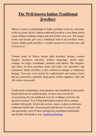 The Well-known Indian Traditional Jewellery