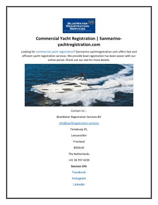 Commercial Yacht Registration  Sanmarino-yachtregistration.com