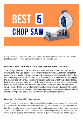 Best Chop Saw (Top 5 Picks)