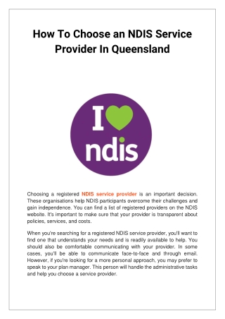 How To Choose an NDIS Service Provider In Queensland