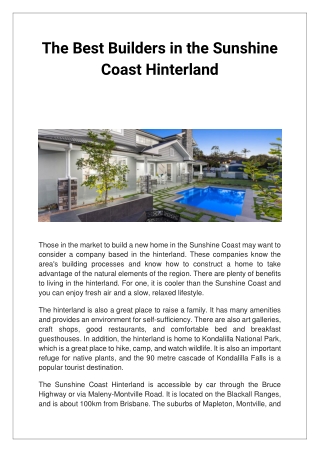 The Best Builders in the Sunshine Coast Hinterland