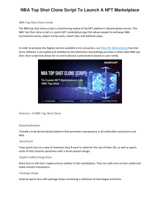 NBA Top Shot Clone Script To Launch A NFT Marketplace