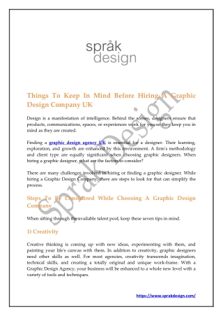 Things To Keep In Mind Before Hiring A Graphic Design Company UK