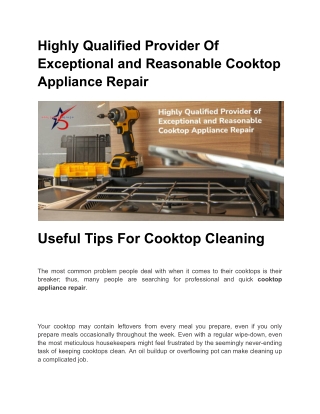Highly Qualified Provider Of Exceptional and Reasonable Cooktop Appliance Repair
