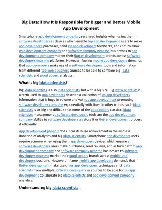 Big Data How It Is Responsible For Bigger And Better Mobile App Development