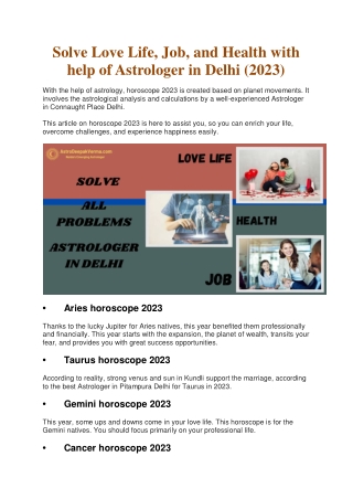 Solve Love Life, Job, and Health with help of Astrologer in Delhi (2023)