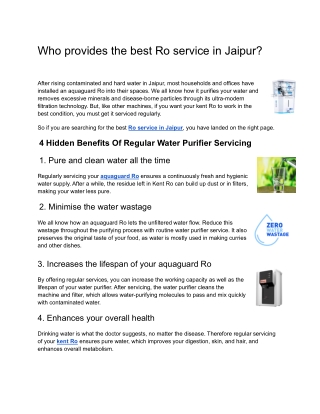 Who provides the best Ro service in Jaipur