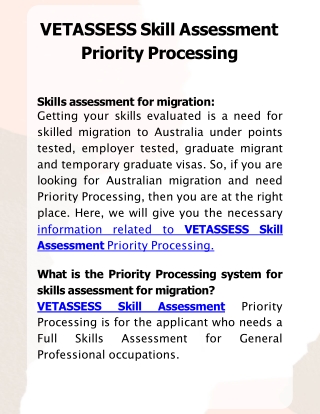 VETASSESS Skill Assessment Priority Processing