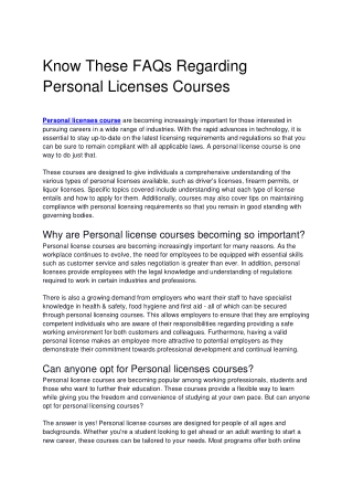 Know These FAQs Regarding Personal Licenses Courses