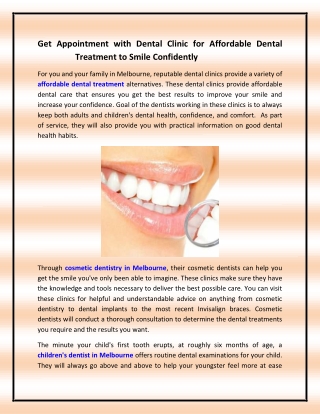 Get Appointment with Dental Clinic for Affordable Dental Treatment to Smile Confidently