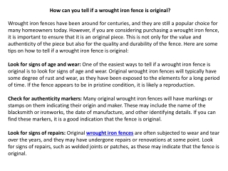 How can you tell if a wrought iron fence is original?