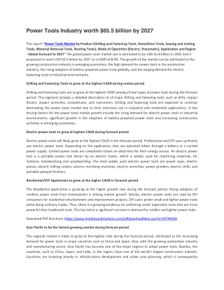 Power Tools Market Size, Global Growth Drivers, Opportunities