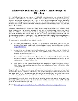 Enhance the Soil Fertility Levels – Test for Fungi Soil Microbes